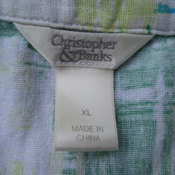 Chritopher & Banks Shirt Women's XL Button Up Linen‎ Green Blue 3/4 sleeve Boho - Picture 5 of 14